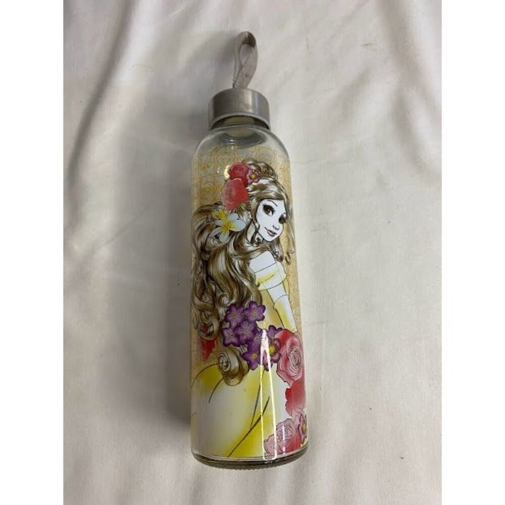 Disney Belle Glass Water bottle 17.5oz Twist Off Cap.‎